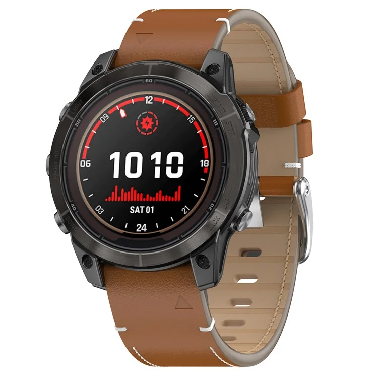 26mm Watch Band For Garmin Fenix 8 51mm  /  7X  /  6X  /  5X Quick Release Genuine Leather Watch Strap - Brown  /  Silver Buckle