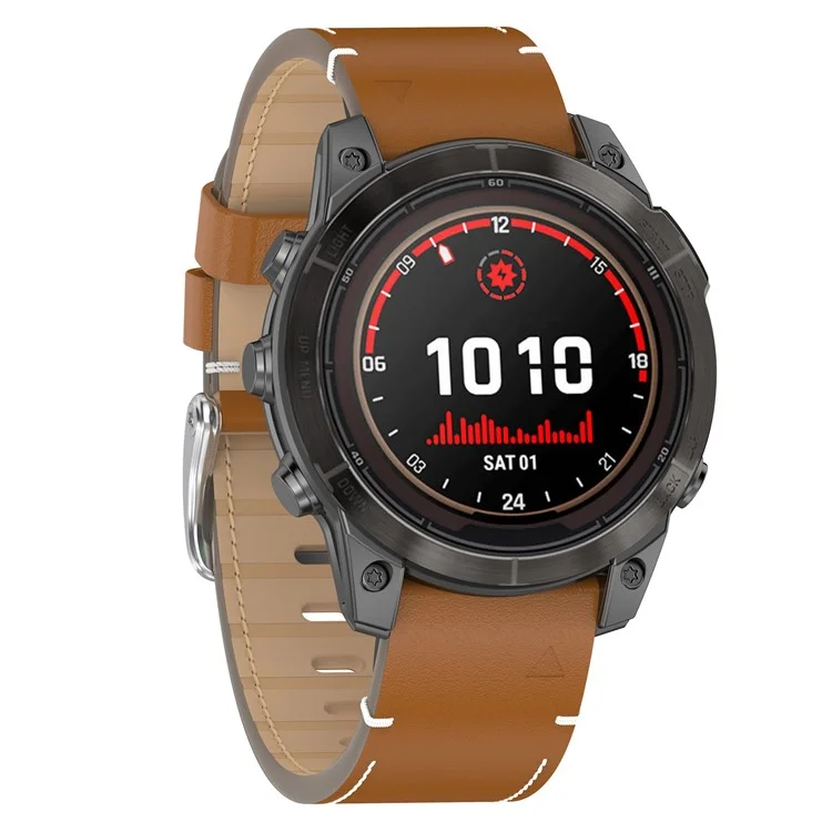 26mm Watch Band For Garmin Fenix 8 51mm  /  7X  /  6X  /  5X Quick Release Genuine Leather Watch Strap - Brown  /  Silver Buckle