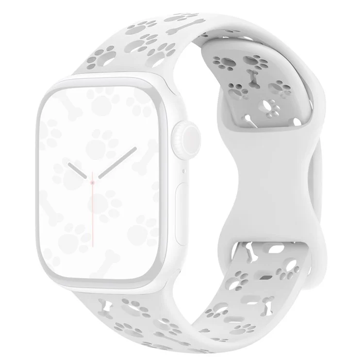 Pulseira de silicone para Apple Watch Series 10 9 8 7 SE 6 5 4 3 2 1 42mm 41mm 40mm 38mm - Design de pata de cachorro e osso - Branca
