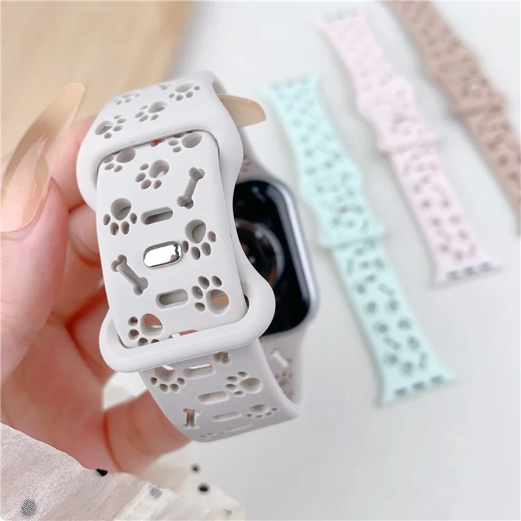 Silikonband für Apple Watch Series 10 Ultra 9 8 7 SE 6 5 4 3 2 1 46mm 49mm 45mm 44mm 42mm Hundetatzenmuster-Armband - Rosé-Pink