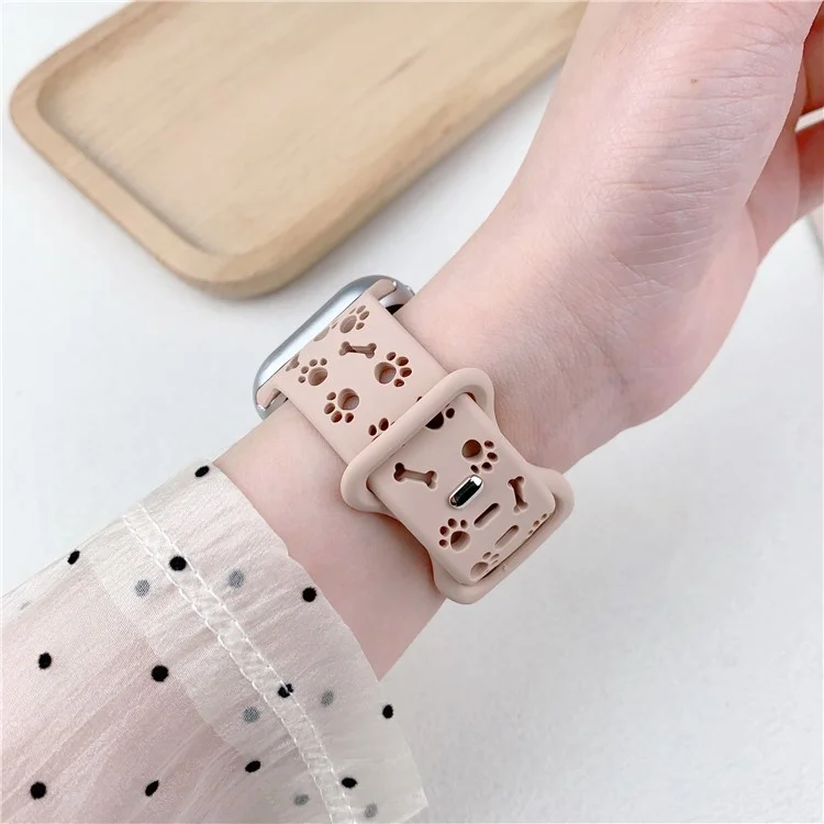 Silikonband für Apple Watch Series 10 Ultra 9 8 7 SE 6 5 4 3 2 1 46mm 49mm 45mm 44mm 42mm Hundetatzenmuster-Armband - Rosé-Pink