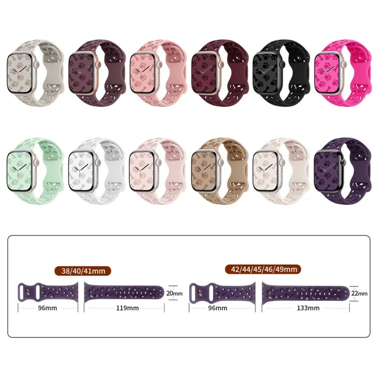 Silikonband für Apple Watch Series 10 Ultra 9 8 7 SE 6 5 4 3 2 1 46mm 49mm 45mm 44mm 42mm Hundetatzenmuster-Armband - Rosé-Pink