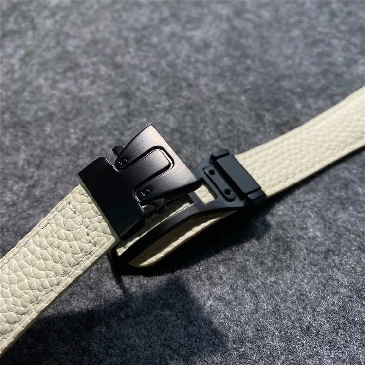 20 mm Cinturino in vera pelle di mucca universale con texture a litchi e fibbia magnetica - Caffè scuro
