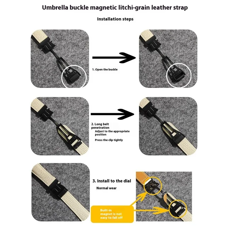 20 mm Cinturino in vera pelle di mucca universale con texture a litchi e fibbia magnetica - Caffè scuro
