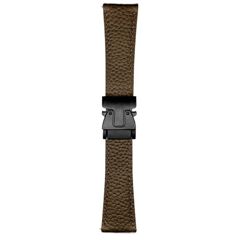 22mm Universal Genuine Cow Leather Strap Litchi Texture Magnetic Buckle Watch Band - Dark Coffee