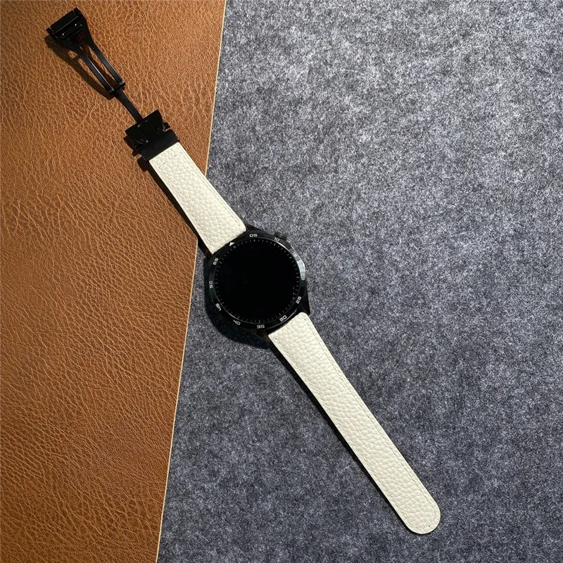 22mm Universal Genuine Cow Leather Strap Litchi Texture Magnetic Buckle Watch Band - Dark Coffee
