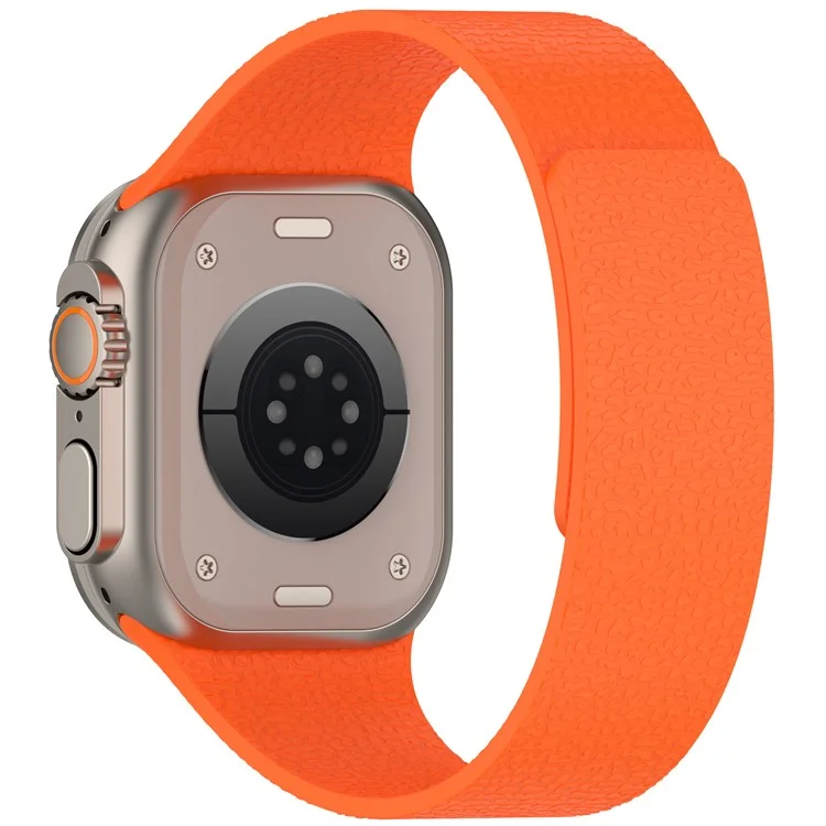 Watch Band for Apple Watch Series 10 Ultra 9 8 7 SE 6 5 4 3 2 1 46mm 49mm 45mm 44mm 42mm Litchi Texture Silicone Magnetic Strap - Orange