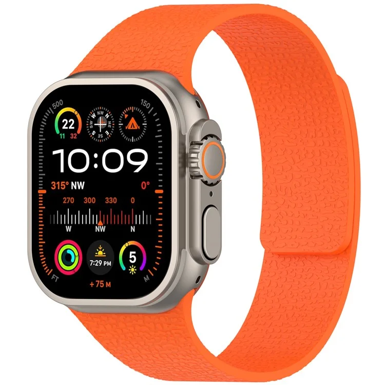Watch Band for Apple Watch Series 10 Ultra 9 8 7 SE 6 5 4 3 2 1 46mm 49mm 45mm 44mm 42mm Litchi Texture Silicone Magnetic Strap - Orange