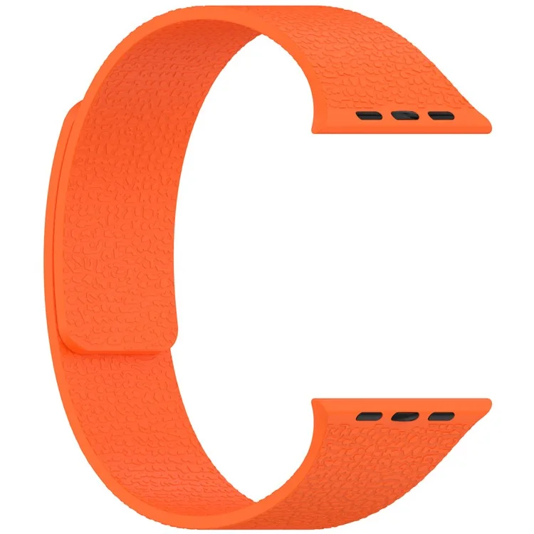 Watch Band for Apple Watch Series 10 Ultra 9 8 7 SE 6 5 4 3 2 1 46mm 49mm 45mm 44mm 42mm Litchi Texture Silicone Magnetic Strap - Orange