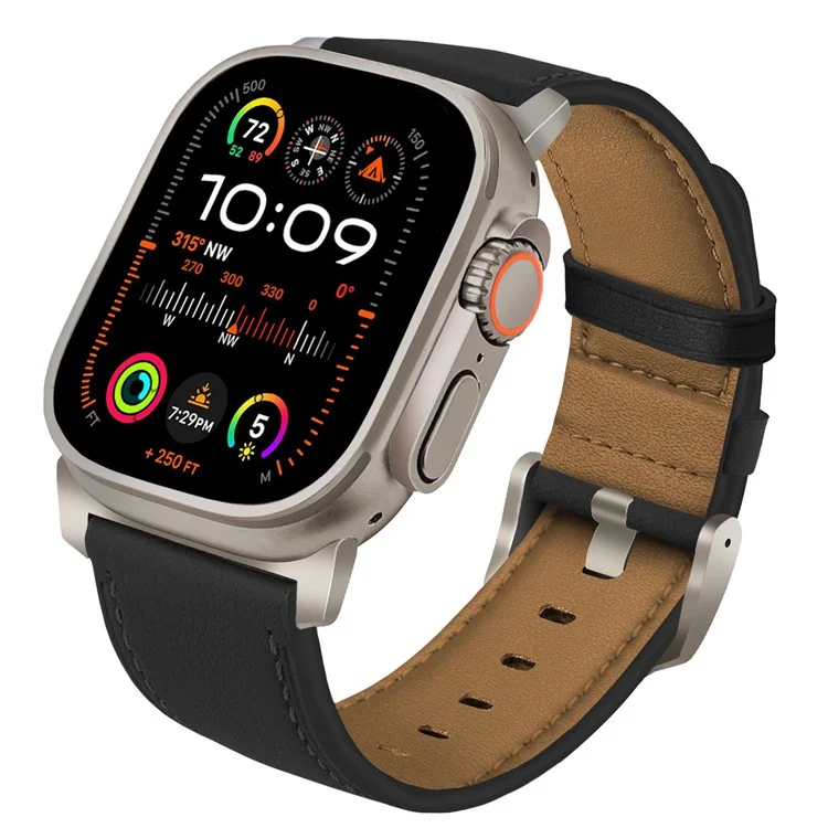 Bracelet de montre pour Apple Watch Series 10 Ultra 9 8 7 SE 6 5 4 3 2 1 46 mm 49 mm 45 mm 44 mm 42 mm, en véritable cuir de vache - Noir
