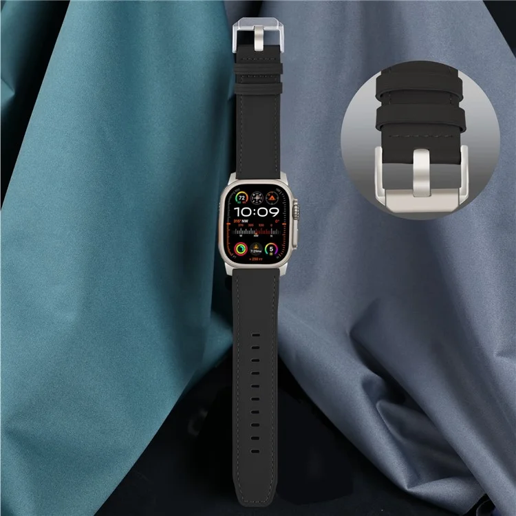 Bracelet de montre pour Apple Watch Series 10 Ultra 9 8 7 SE 6 5 4 3 2 1 46 mm 49 mm 45 mm 44 mm 42 mm, en véritable cuir de vache - Noir