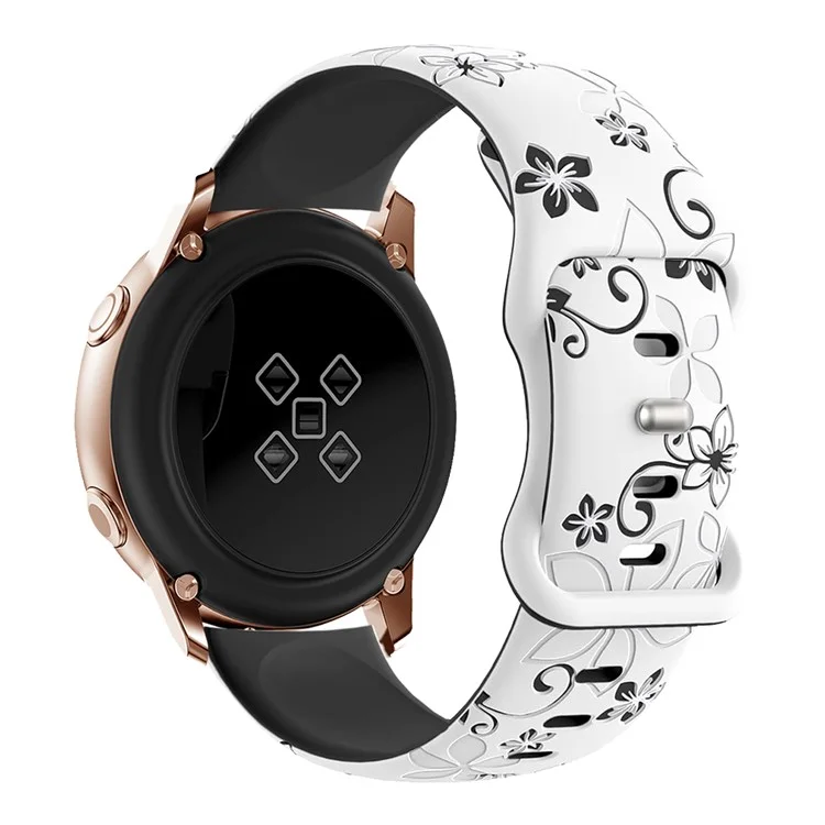 Pulseira de silicone com flor gravada de 20 mm para Samsung Galaxy Watch6 Classic 47 mm / 43 mm / Watch6 44 mm / 40 mm, pulseira de relógio bicolor - Branco / Preto