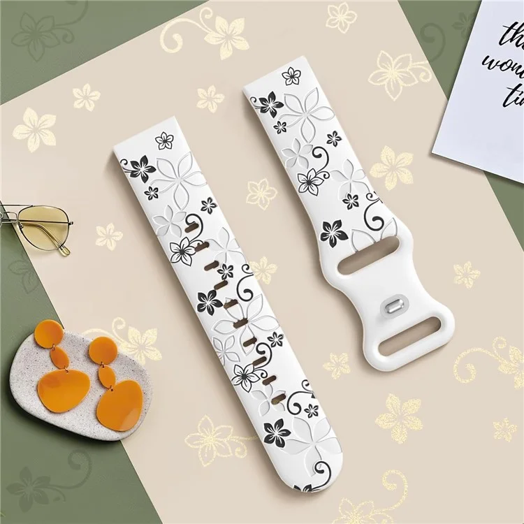 Pulseira de silicone com flor gravada de 20 mm para Samsung Galaxy Watch6 Classic 47 mm / 43 mm / Watch6 44 mm / 40 mm, pulseira de relógio bicolor - Branco / Preto