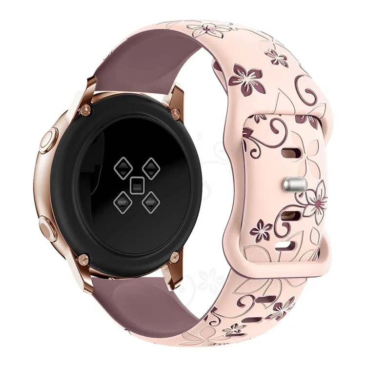 22mm Engraved Flower Silicone Strap for Samsung Galaxy Watch3 45mm / Huawei Watch GT 5 46mm / GT 5 Pro 46mm Dual Color Watch Band - Pink+Smoke Purple
