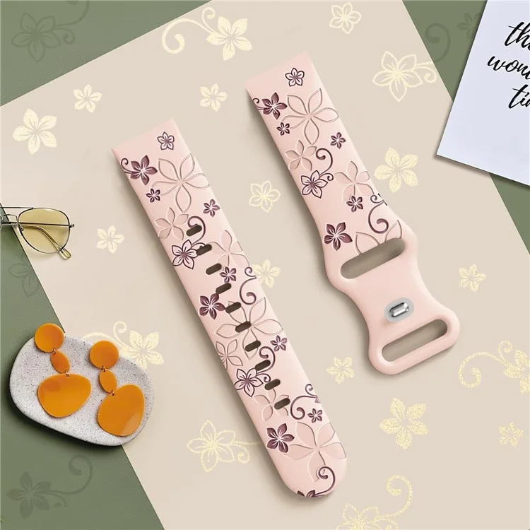 22mm Engraved Flower Silicone Strap for Samsung Galaxy Watch3 45mm / Huawei Watch GT 5 46mm / GT 5 Pro 46mm Dual Color Watch Band - Pink+Smoke Purple