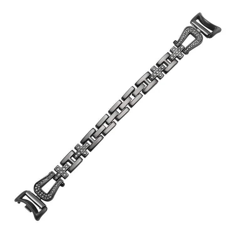 Metal Watch Strap for Xiaomi Smart Band 9 NFC / 9 / 8 U-Shaped Rhinestone Wrist Band - Black