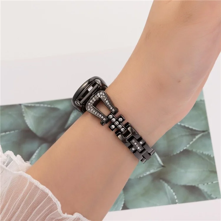 Metal Watch Strap for Xiaomi Smart Band 9 NFC / 9 / 8 U-Shaped Rhinestone Wrist Band - Black