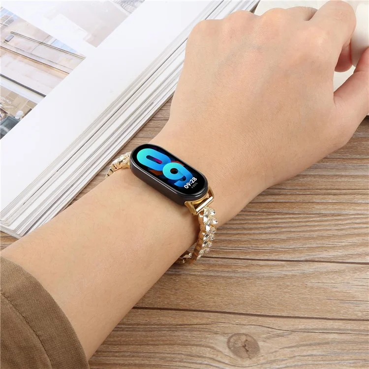 Metallarmband für Xiaomi Smart Band 9 NFC / 9 / 8 weizenförmiger Strass verstellbares Armband - Gold
