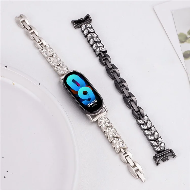 Metallarmband für Xiaomi Smart Band 9 NFC / 9 / 8 weizenförmiger Strass verstellbares Armband - Gold