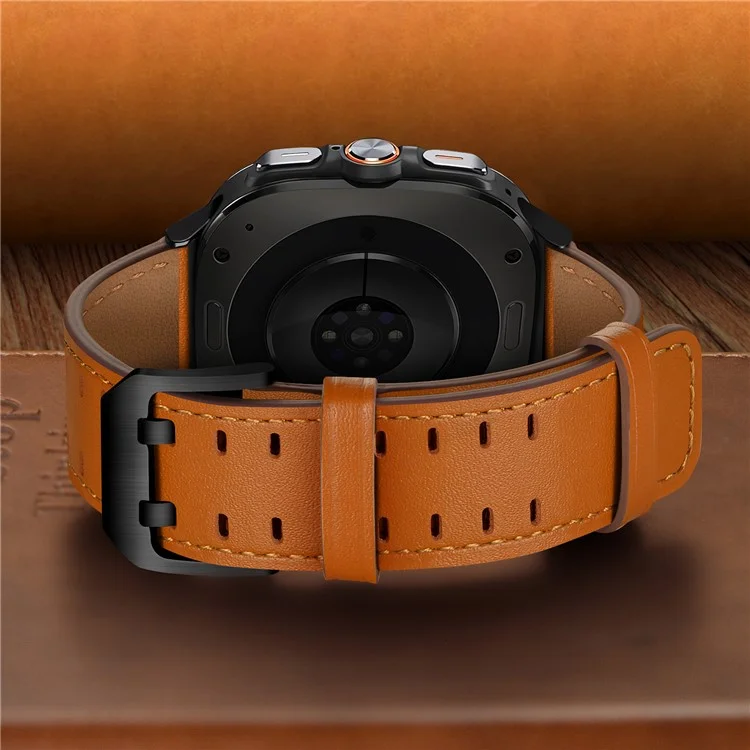Bracelet de montre pour Samsung Galaxy Watch Ultra 47 mm, en cuir véritable de vache, double boucle - Orange