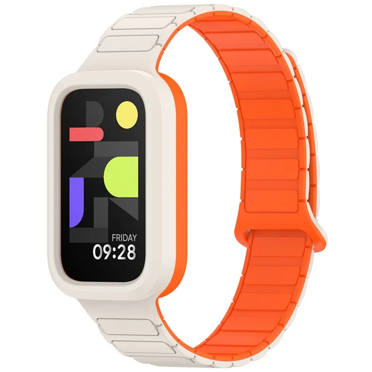 Pulseira de silicone com fivela magnética para Xiaomi Smart Band 9 Active / Redmi Band 3 - Starlight+Laranja