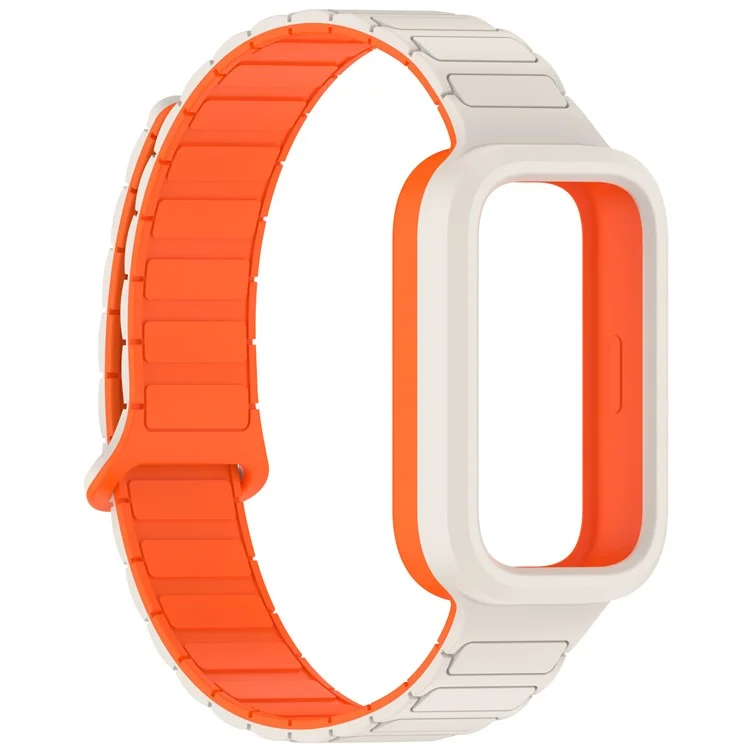 Pulseira de silicone com fivela magnética para Xiaomi Smart Band 9 Active / Redmi Band 3 - Starlight+Laranja