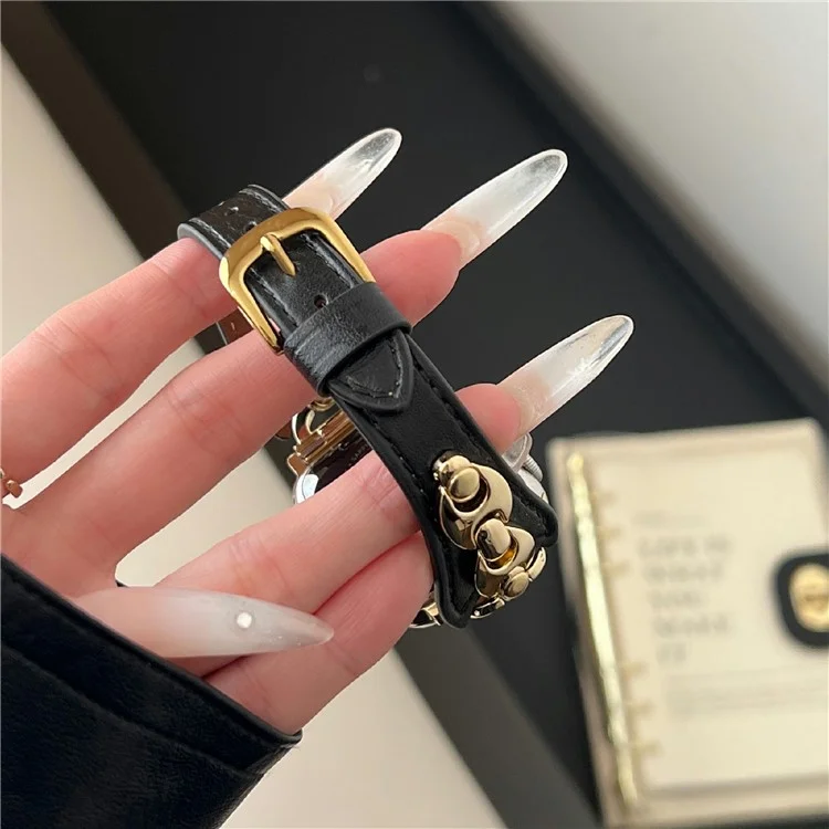 Correa de reloj para Apple Watch Series 10 9 8 7 SE 6 5 4 3 2 1 42mm 41mm 40mm 38mm Anillo de metal en forma de D Banda de cuero - Negro / Oro