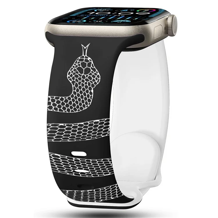 Silikonarmband für Apple Watch Series 10 Ultra 9 8 7 SE 6 5 4 3 2 1 46mm 49mm 45mm 44mm 42m Schlangenmuster eingraviert Uhrenarmband - Schwarz / Weiß