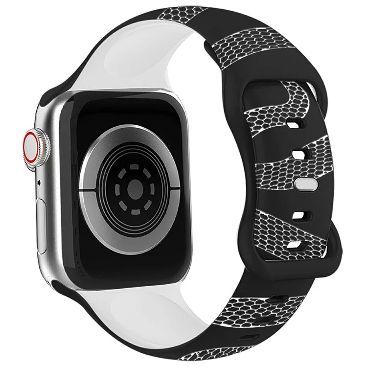 Silikonarmband für Apple Watch Series 10 Ultra 9 8 7 SE 6 5 4 3 2 1 46mm 49mm 45mm 44mm 42m Schlangenmuster eingraviert Uhrenarmband - Schwarz / Weiß