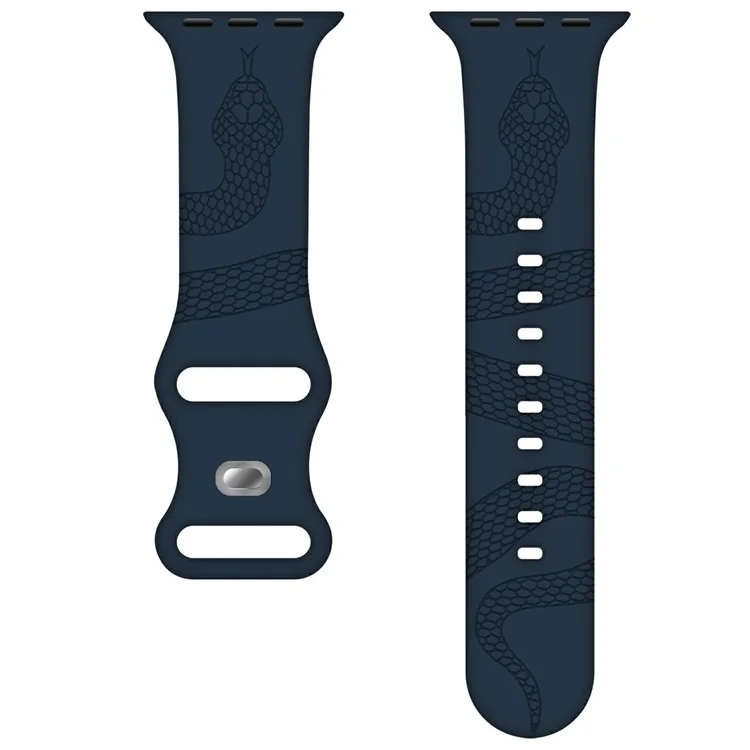 Cinturino in silicone per Apple Watch Series 10 Ultra 9 8 7 SE 6 5 4 3 2 1 46mm 49mm 45mm 44mm 4 con fibbia a farfalla a motivo serpente inciso - Blu scuro