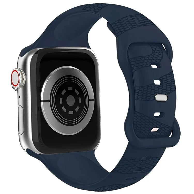 Cinturino in silicone per Apple Watch Series 10 Ultra 9 8 7 SE 6 5 4 3 2 1 46mm 49mm 45mm 44mm 4 con fibbia a farfalla a motivo serpente inciso - Blu scuro