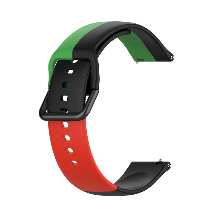 Three Color Silicone Replacement Watch Strap for Samsung Galaxy Watch 42mm / Galaxy Watch Active / Galaxy Watch Active 2 - Black/Green/Red