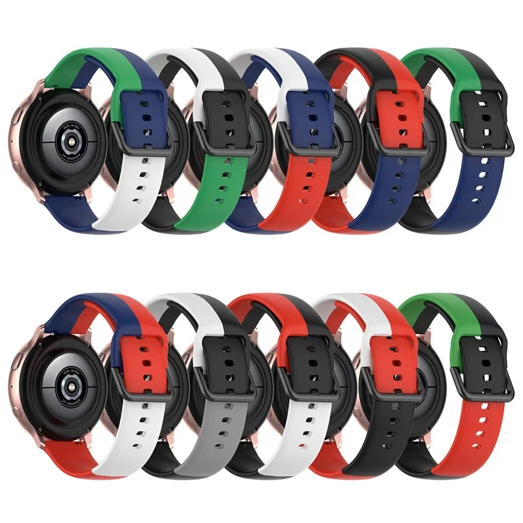 Three Color Silicone Replacement Watch Strap for Samsung Galaxy Watch 42mm / Galaxy Watch Active / Galaxy Watch Active 2 - Black/Green/Red