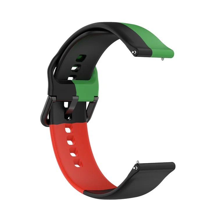 Three Color Silicone Replacement Watch Strap for Samsung Galaxy Watch 42mm / Galaxy Watch Active / Galaxy Watch Active 2 - Black/Green/Red