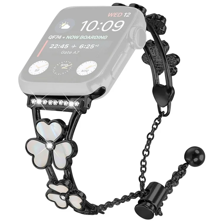 Bracelet de montre pour Apple Watch Série 10 Ultra 9 8 7 SE 6 5 4 3 2 1 46 mm 49 mm 45 mm 44 mm 42 mm - Trèfle en alliage de zinc métallique - Noir