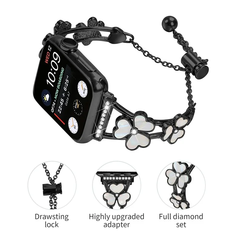 Bracelet de montre pour Apple Watch Série 10 Ultra 9 8 7 SE 6 5 4 3 2 1 46 mm 49 mm 45 mm 44 mm 42 mm - Trèfle en alliage de zinc métallique - Noir