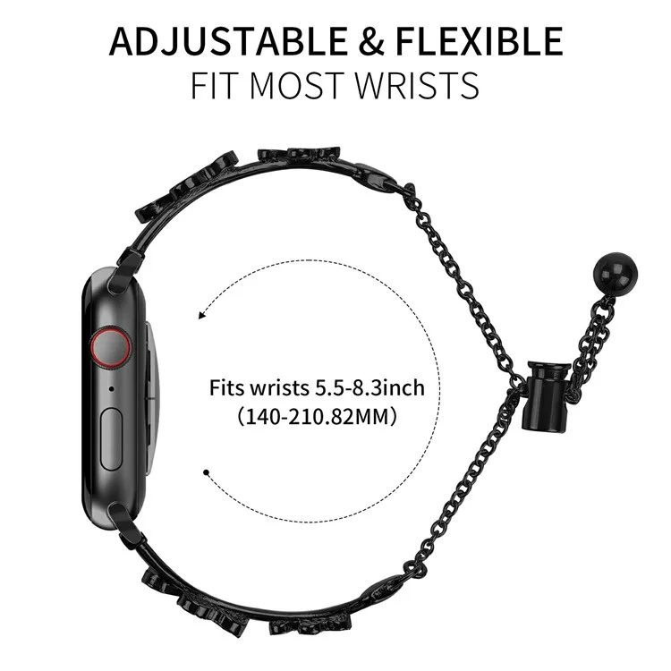 Bracelet de montre pour Apple Watch Série 10 Ultra 9 8 7 SE 6 5 4 3 2 1 46 mm 49 mm 45 mm 44 mm 42 mm - Trèfle en alliage de zinc métallique - Noir