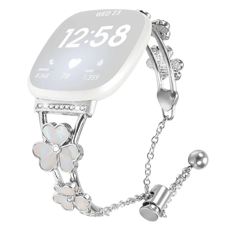 For Fitbit Versa 4 / Sense 2 Watchband Heart Clover Decor Silver Zinc Alloy Metal Strap