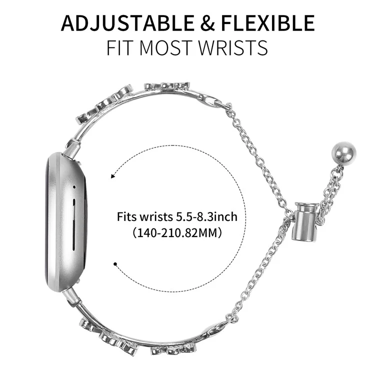 For Fitbit Versa 4 / Sense 2 Watchband Heart Clover Decor Silver Zinc Alloy Metal Strap