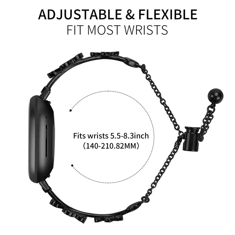 Correa de reloj de metal de aleación de zinc con adorno de trébol para Fitbit Versa 4 / Sense 2 - Negro
