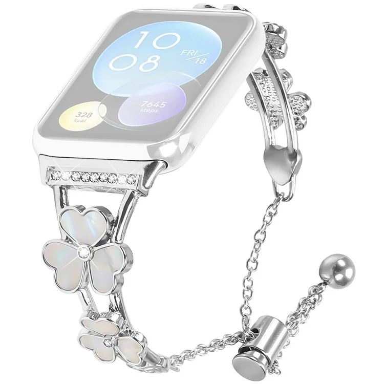 Bracelet pour montre Xiaomi Redmi Watch 4, décor trèfle coeur, en alliage de zinc métallique argent