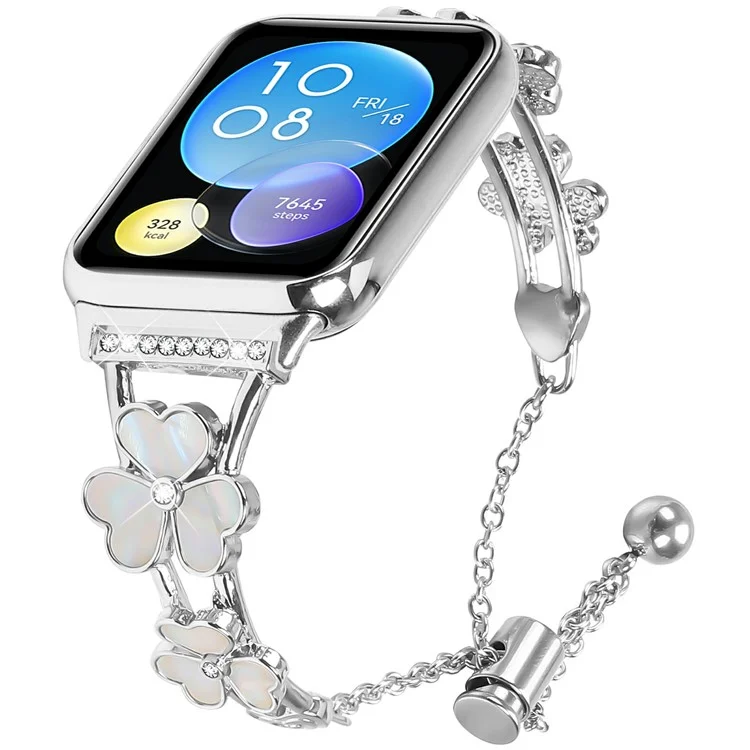 Bracelet pour montre Xiaomi Redmi Watch 4, décor trèfle coeur, en alliage de zinc métallique argent