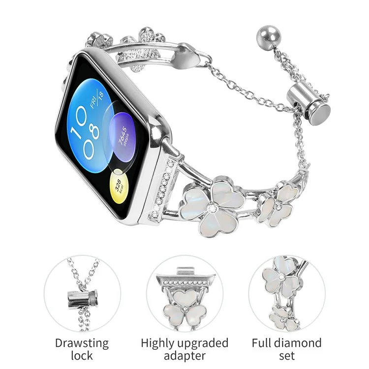 Bracelet pour montre Xiaomi Redmi Watch 4, décor trèfle coeur, en alliage de zinc métallique argent