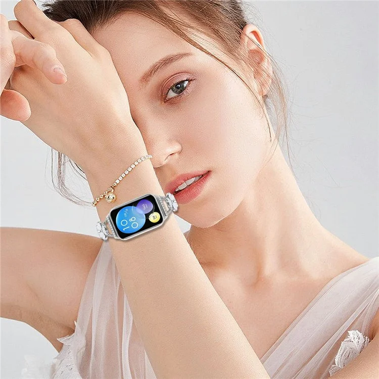 Bracelet pour montre Xiaomi Redmi Watch 4, décor trèfle coeur, en alliage de zinc métallique argent