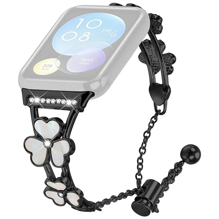 Bracelet de montre pour Xiaomi Redmi Watch 4, décoration en trèfle en alliage de zinc, bracelet métallique - Noir
