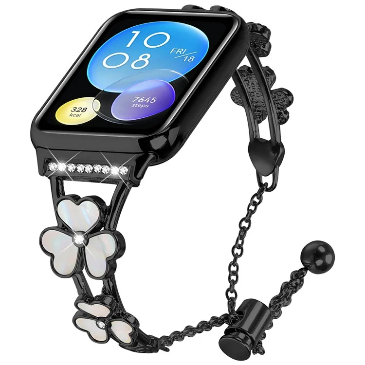 Bracelet de montre pour Xiaomi Redmi Watch 4, décoration en trèfle en alliage de zinc, bracelet métallique - Noir