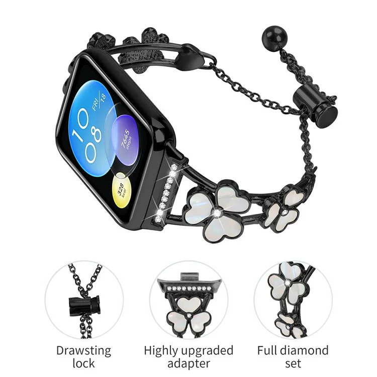 Bracelet de montre pour Xiaomi Redmi Watch 4, décoration en trèfle en alliage de zinc, bracelet métallique - Noir