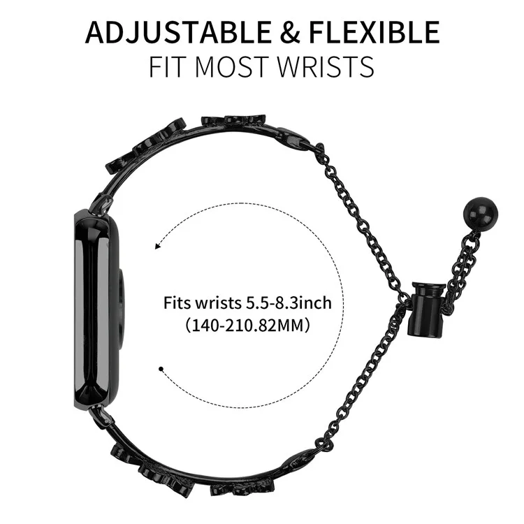 Bracelet de montre pour Xiaomi Redmi Watch 4, décoration en trèfle en alliage de zinc, bracelet métallique - Noir
