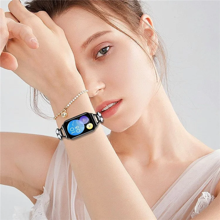 Bracelet de montre pour Xiaomi Redmi Watch 4, décoration en trèfle en alliage de zinc, bracelet métallique - Noir