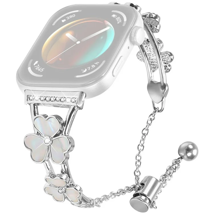 Bracelet pour montre Huawei Watch Fit 3, en alliage de zinc métallique avec décor de trèfle, argent.